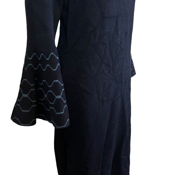 Dressbarn Barn Womens Navy Bell Sleeve Sweater Midi Dress Scalloped Neck sz S - Picture 3 of 16